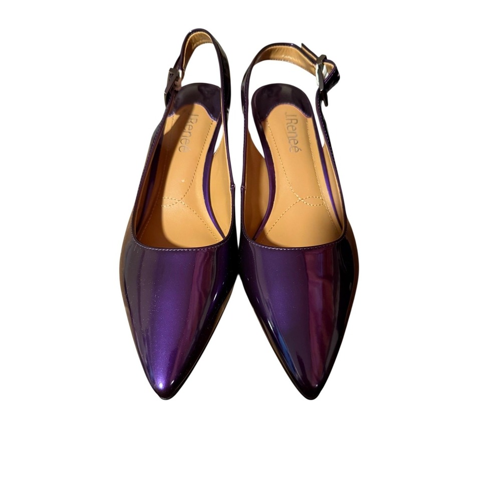 J Renee Heels Womens 9.5W Purple Patent Slingback Pointed Toe Kitten Dress